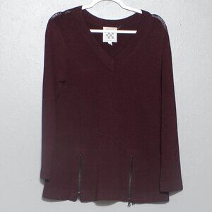 Barbara wells studio viscose blend plum zipper sweater